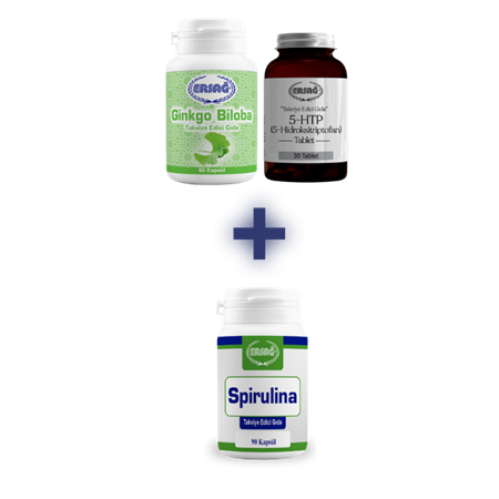 ERSAĞ GİNKGO BİLOBA, 5-HTP (HİDROKSİTRİPTOFAN) TABLET ALANA SPİRULİNA HEDİYE
