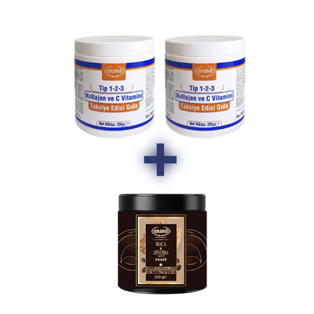 ERSAĞ 2 ADET TİP 1-2-3 KOLLAJEN VE C VİTAMİNİ ALANA MACA HİNDİBA İÇERİKLİ KAHVE TOZ 350 GR HEDİYE