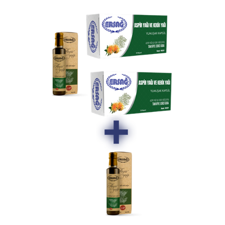 ERSAĞ 2 ADET ASPİR YAĞI VE KEKİK YAĞI KAPSÜL, 1 ADET ASPİR YAĞI 250 ML ALANA ASPİR YAĞI 250 ML