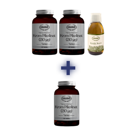 ERSAĞ 2 ADET KROM PİKOLİNAT TABLET, 1 ADET KEKİK SUYU 200 ML  1 ADET KROM PİKOLİNAT TABLET